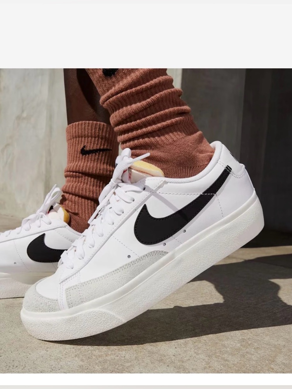 Nike Blazer Loe Cut White Platform Sneakers w Black Swoosh and Red Tongue Logo - Picture 10 of 14